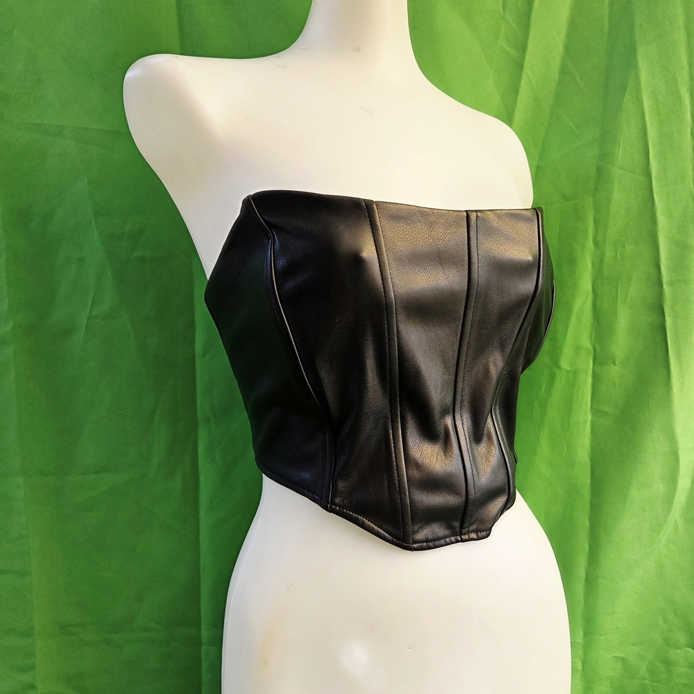 Garage Black Faux Leather Strapless Crop Top SIZE M